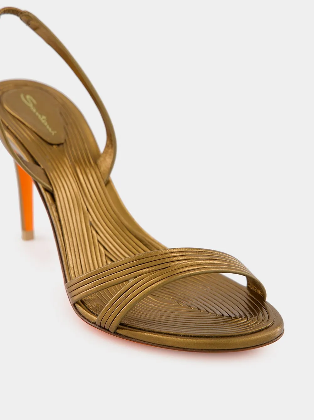 Gold Leather Mid-Heel Sandals