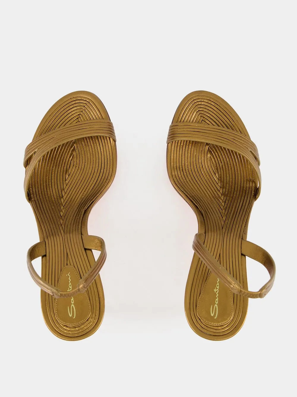 Gold Leather Mid-Heel Sandals