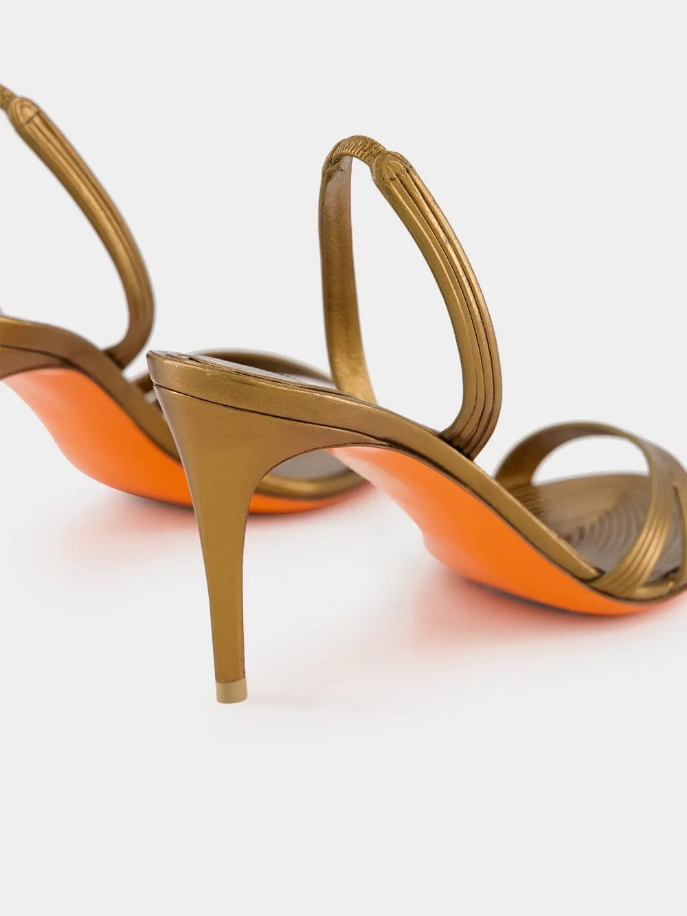 Gold Leather Mid-Heel Sandals