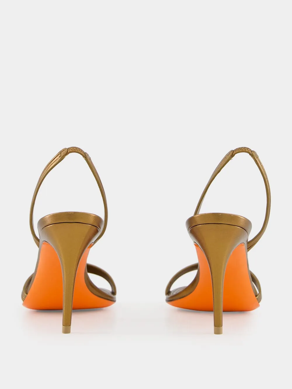 Gold Leather Mid-Heel Sandals