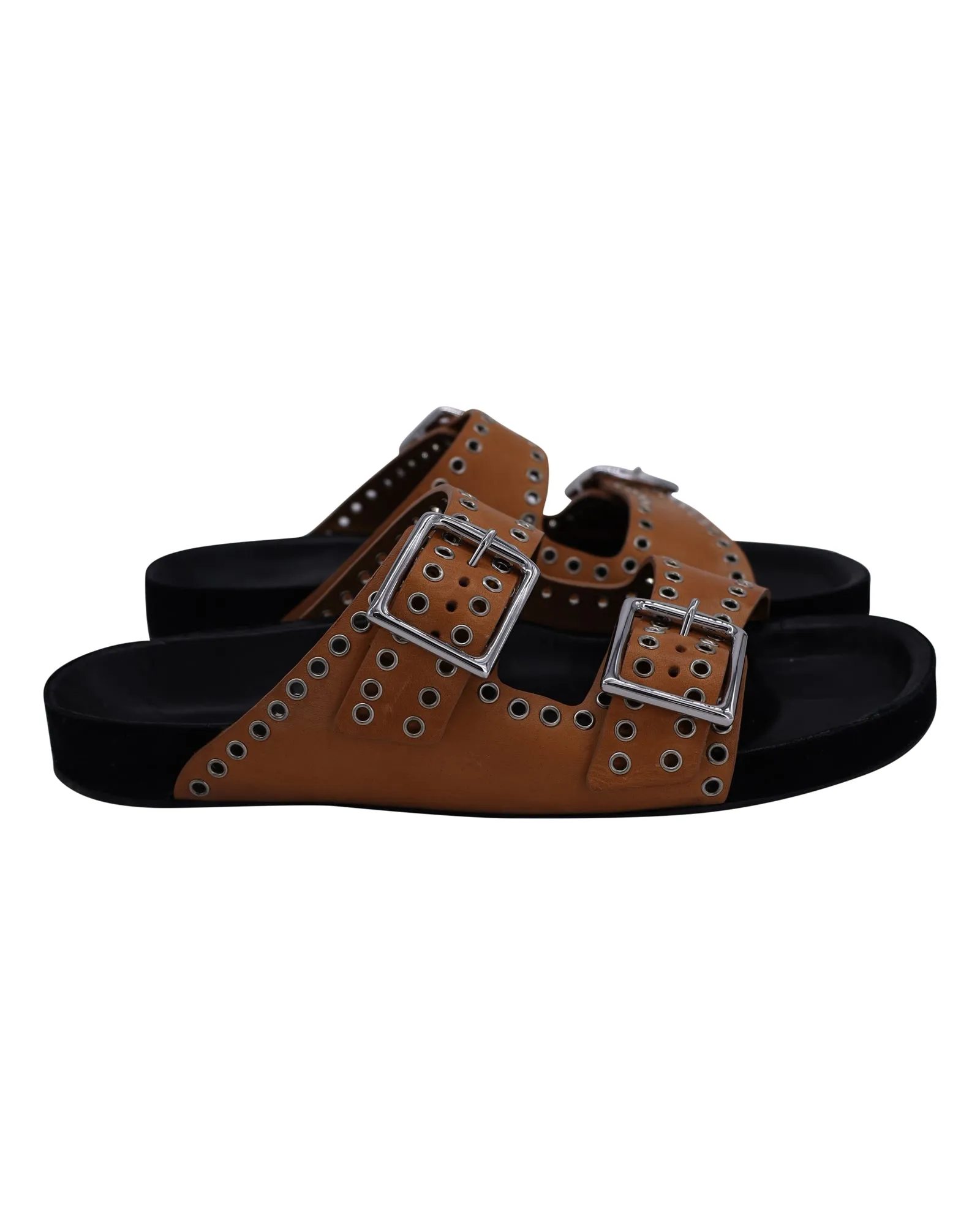 Isabel Marant Lennyo Eyelet-Embellished Sandals in Brown Leather