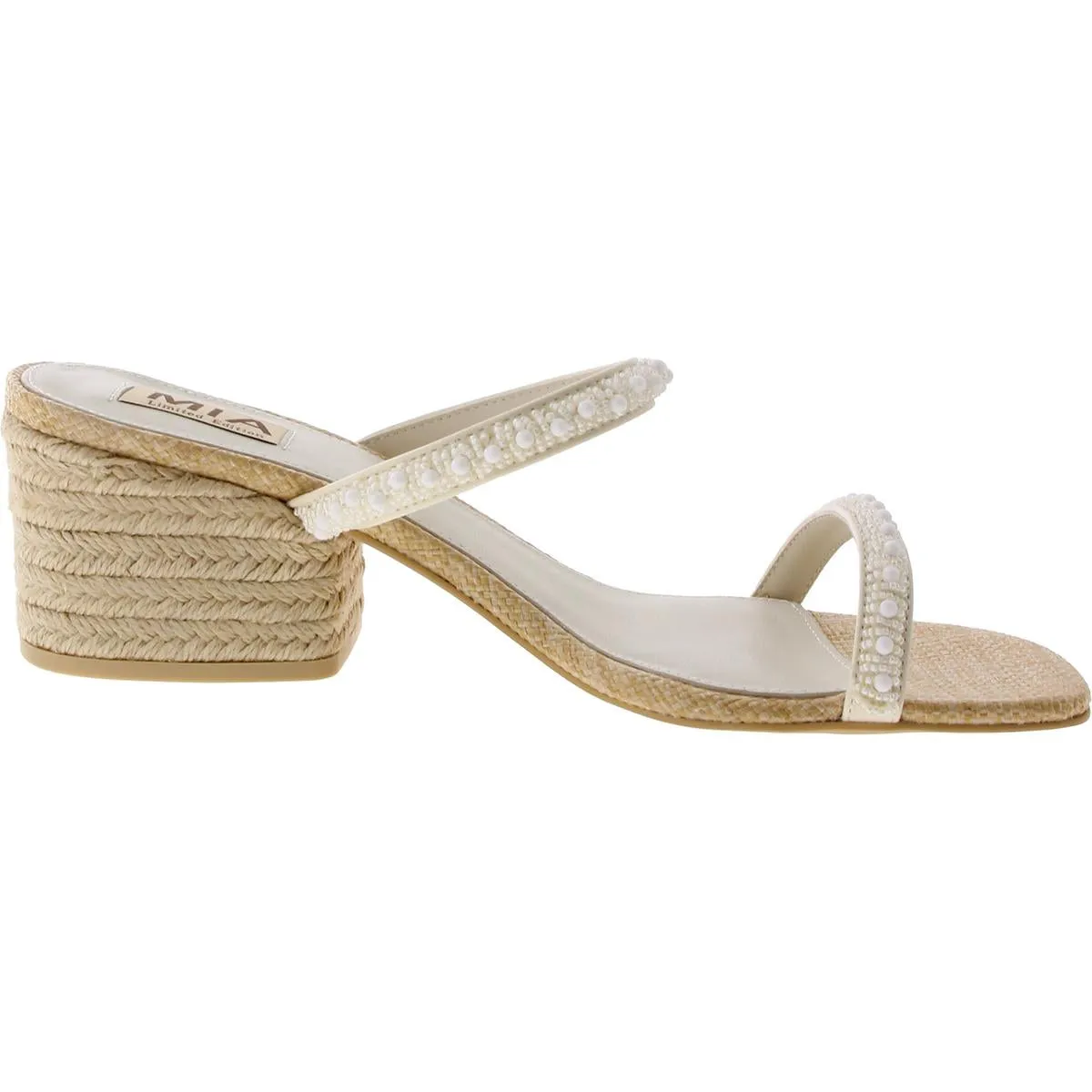 Isabeli Womens Woven Block Heel Slide Sandals