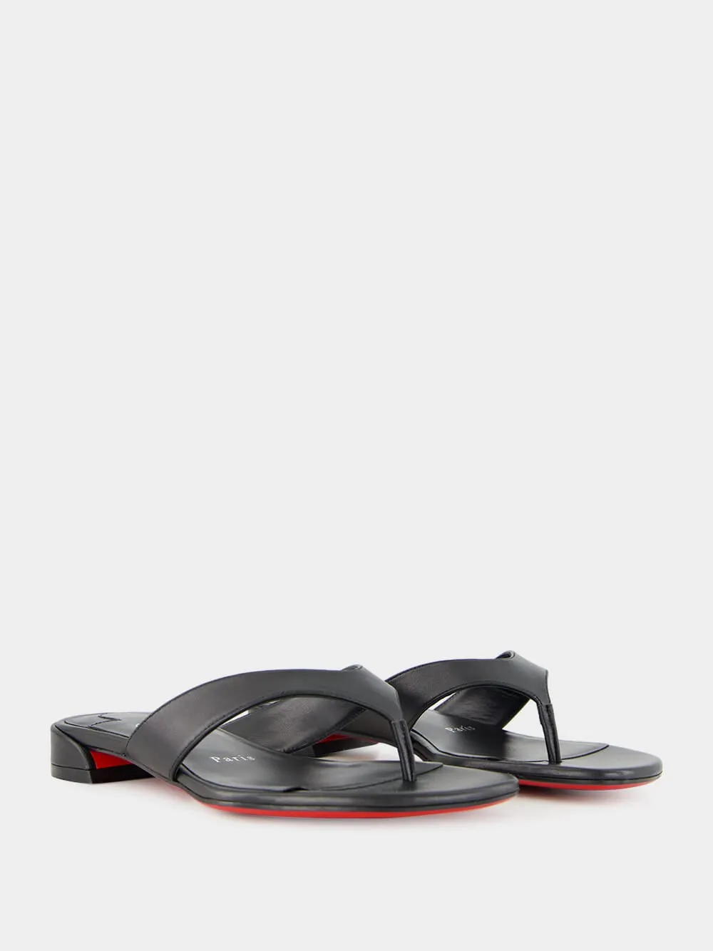 Janetonga Black Lamb Nappa Leather Thong Sandals