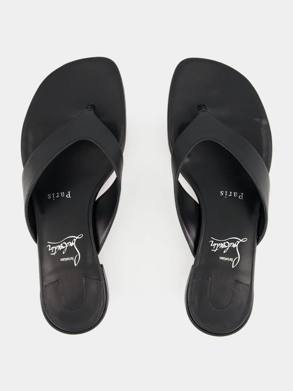 Janetonga Black Lamb Nappa Leather Thong Sandals
