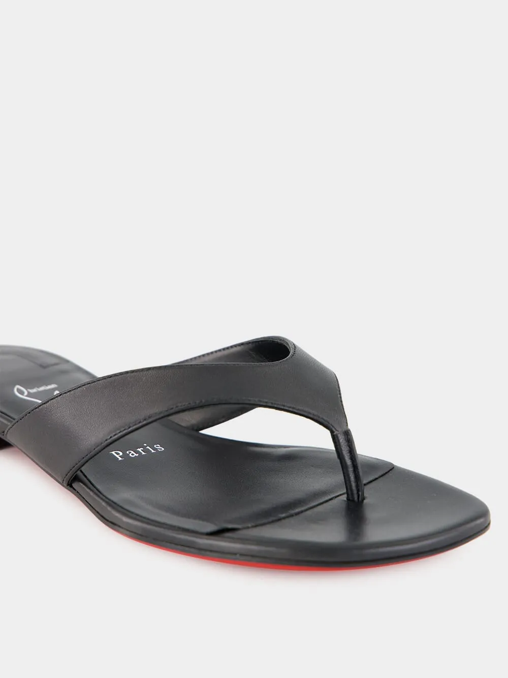 Janetonga Black Lamb Nappa Leather Thong Sandals