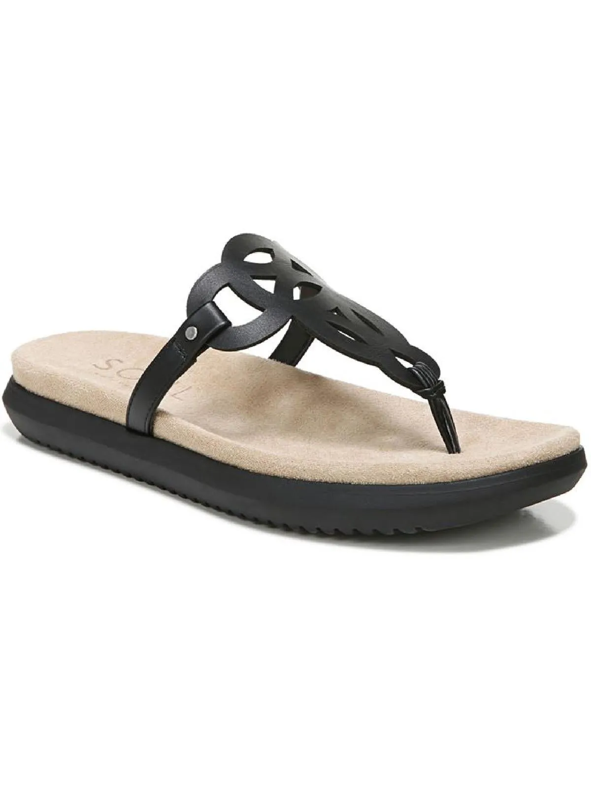 Janice Womens Faux Leather Slides Thong Sandals