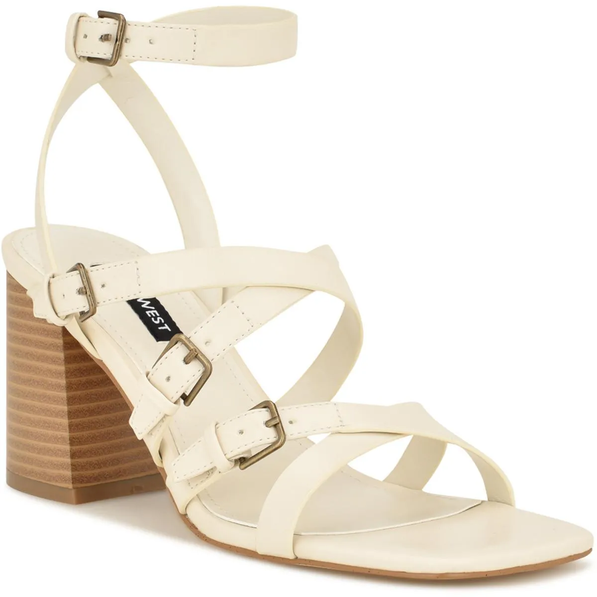 KARRLY3 Womens Buckle Faux Leather Block Heel