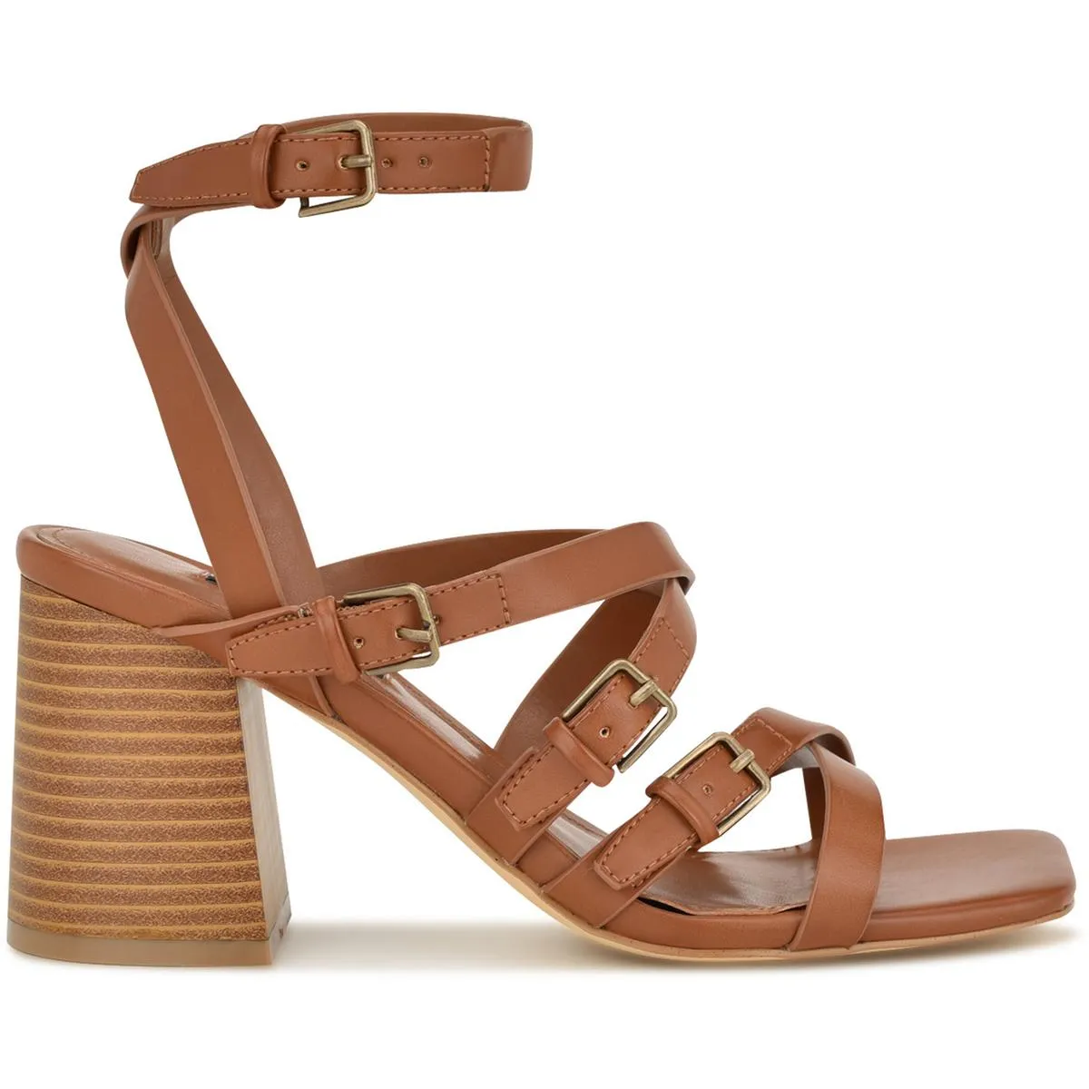 KARRLY3 Womens Buckle Faux Leather Block Heel