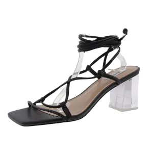 Lavina Womens Strappy Faux Leather Block Heel