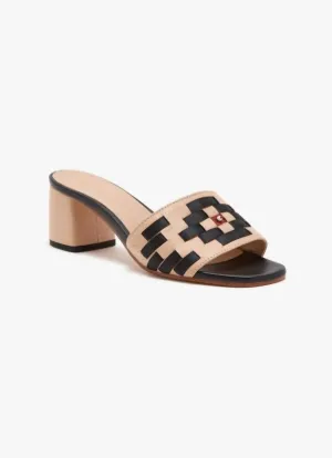 Leather Sandal In Black/beige