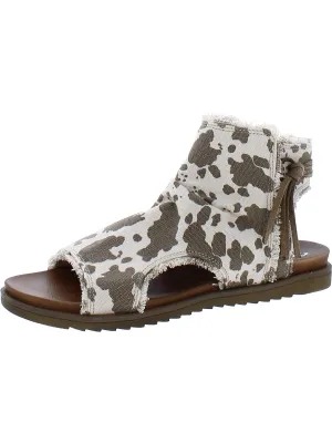 Libra Cow Womens Cow Print Peep-Toe Slingback Sandals