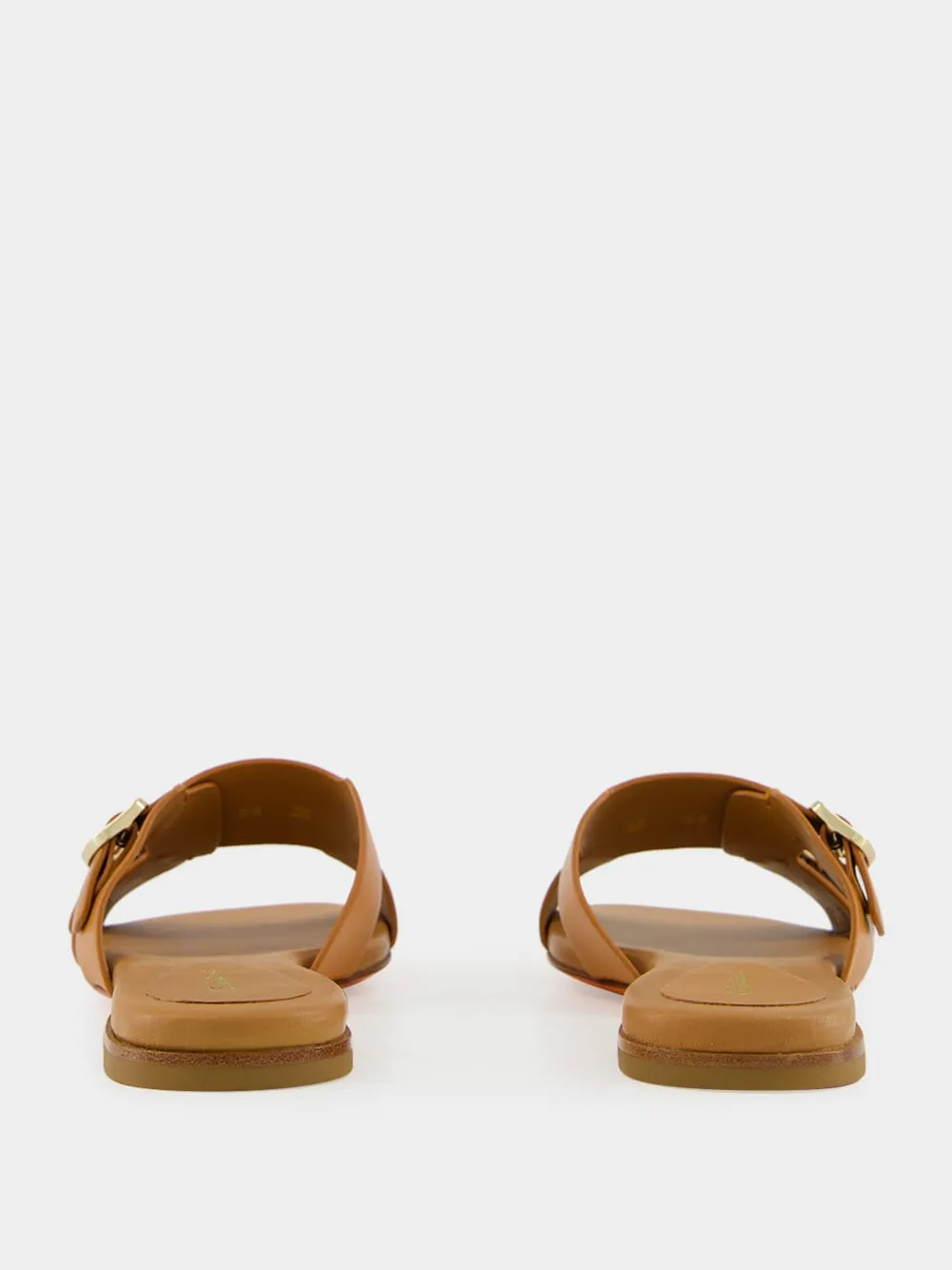Light Brown Leather Double-Buckle Slide Sandal