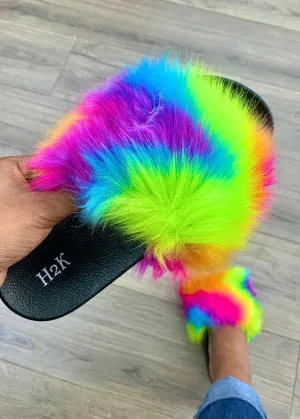 LORA2 - RAINBOW FUR SANDALS