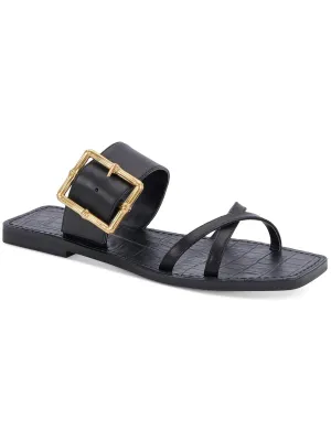 LOWYN Womens Leather Slip On Slide Sandals