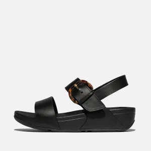 Lulu Resin Buckle Black Leather Sandal