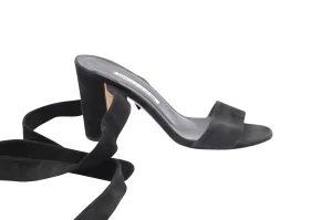 Manolo Blahnik Tondala Ankle Wrap Heels in Black Suede