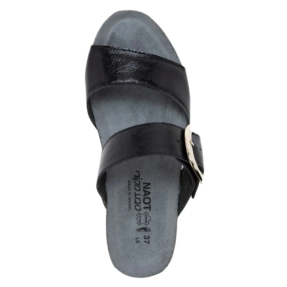 Naot Magic Black Crinkle Patent Leather Sandal (Women's)