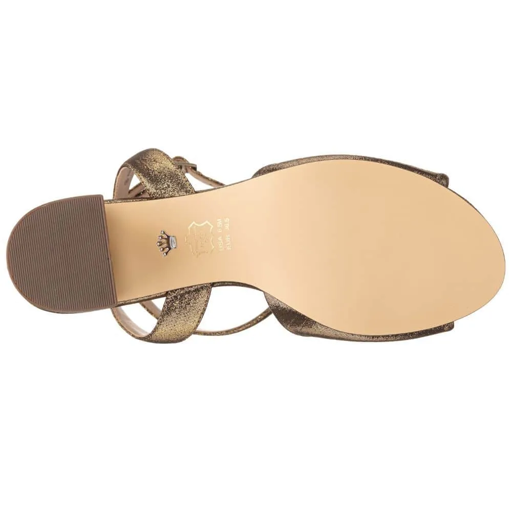 Nigelia Heel in Bronze Reflective Suedette