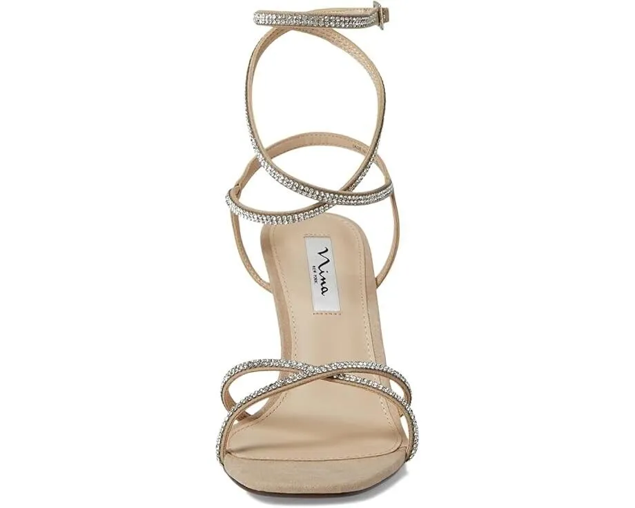 Nina Denise Sandals Women's US 9 Alamo Tan Spool Heel Square Toe Strappy ZPO41