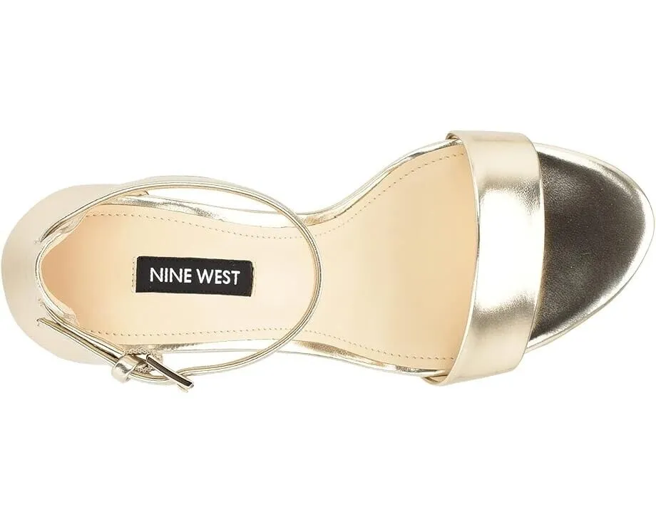 Nine West Pruce 3 Sandals Womens US 6.5 Platino Faux Leather Ankle Strap ZPO1248