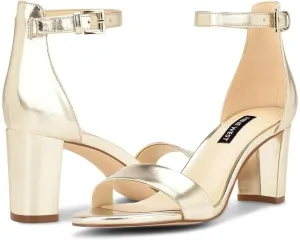 Nine West Pruce 3 Sandals Womens US 6.5 Platino Faux Leather Ankle Strap ZPO1248