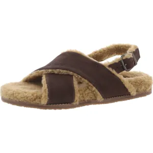 No Such Thing Womens Faux Fur Lined Nubuck Slingback Sandals