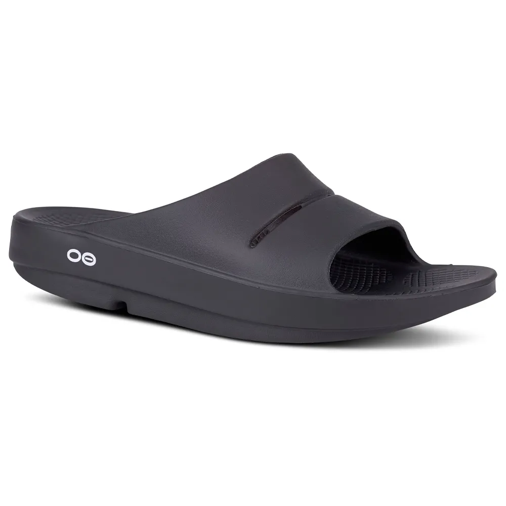 OOFOS OOahh Black Slide Sandal (Unisex)