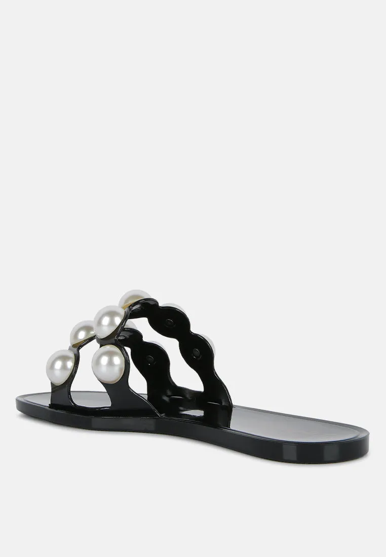 pearla faux pearl detail jelly flats