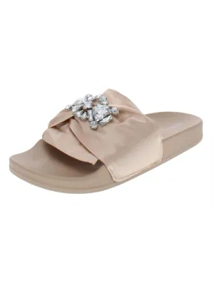 Pool Jewel Womens Satin Embellished Slide Sandals