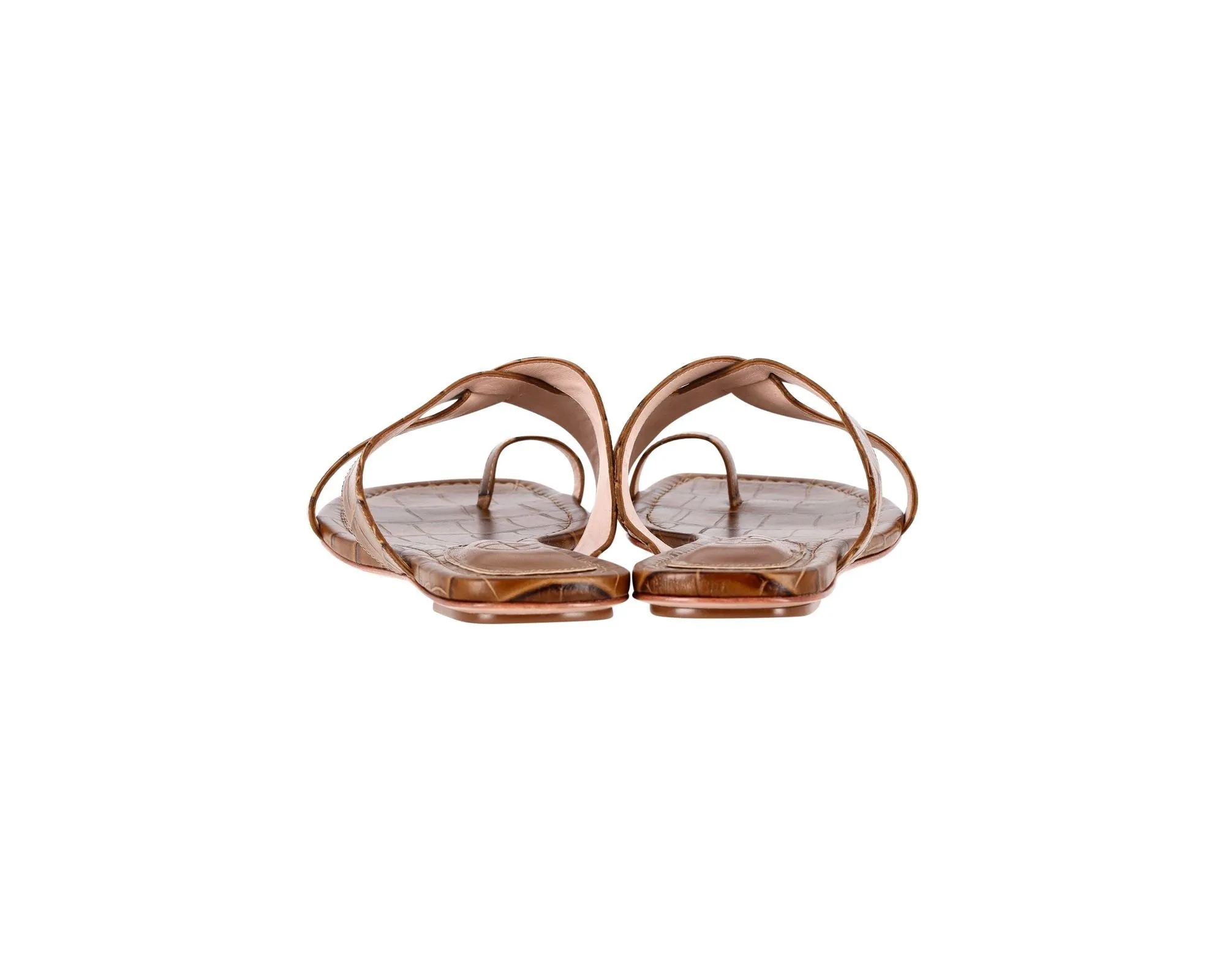 Porte & Paire Strappy Flat Sandals in Brown Leather