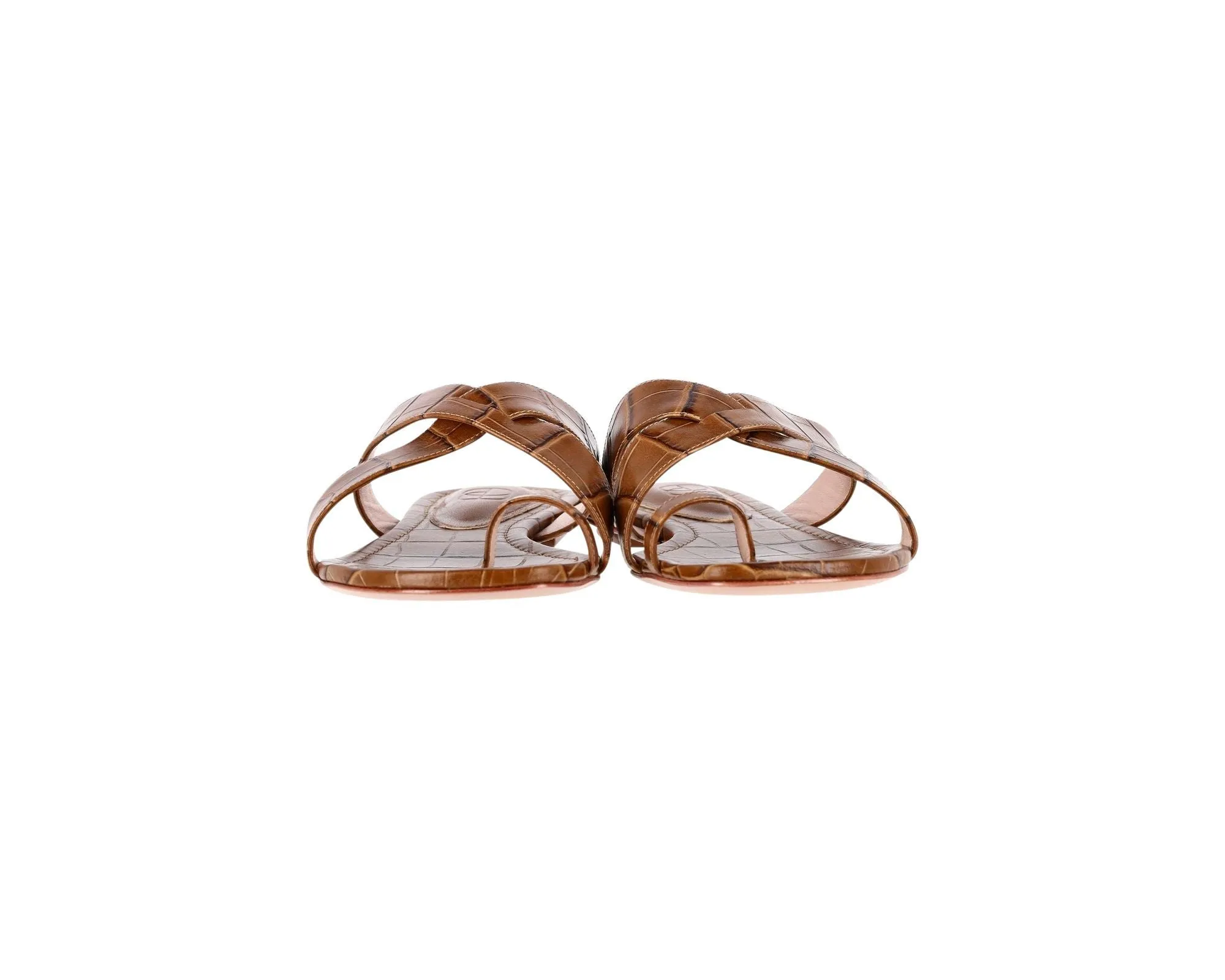 Porte & Paire Strappy Flat Sandals in Brown Leather