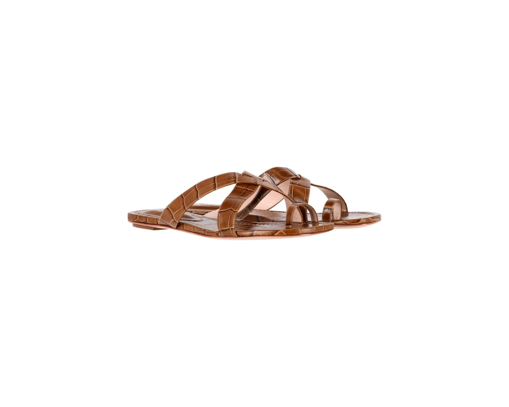 Porte & Paire Strappy Flat Sandals in Brown Leather