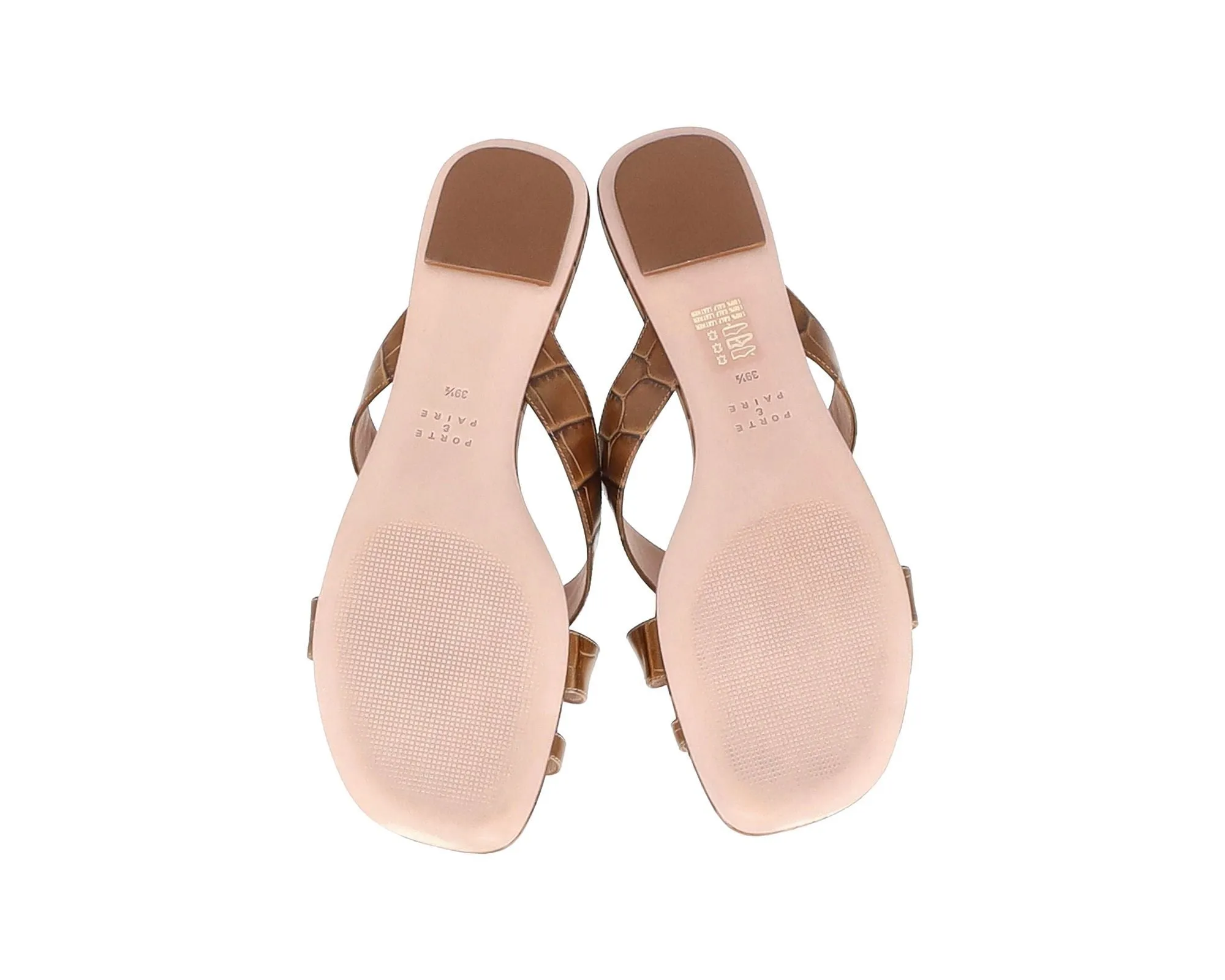 Porte & Paire Strappy Flat Sandals in Brown Leather