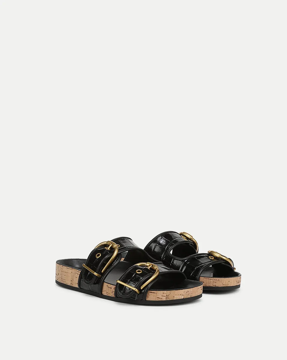 Prue Croc-Embossed Buckle Sandal