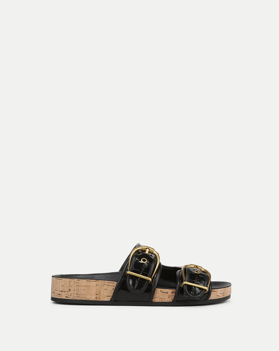 Prue Croc-Embossed Buckle Sandal