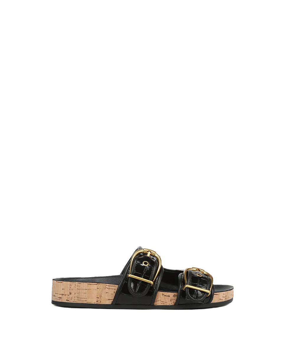 Prue Croc-Embossed Buckle Sandal