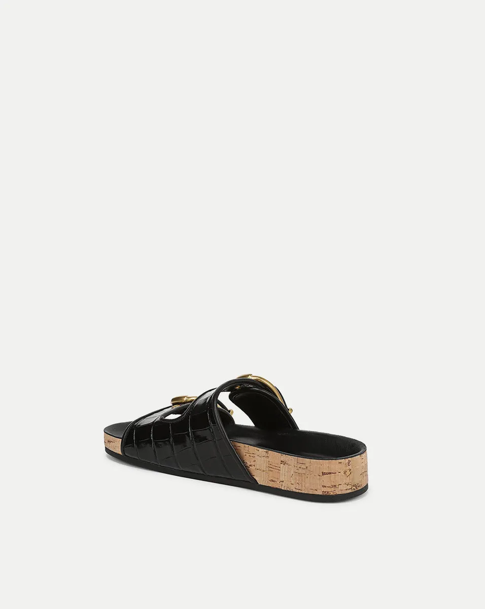 Prue Croc-Embossed Buckle Sandal