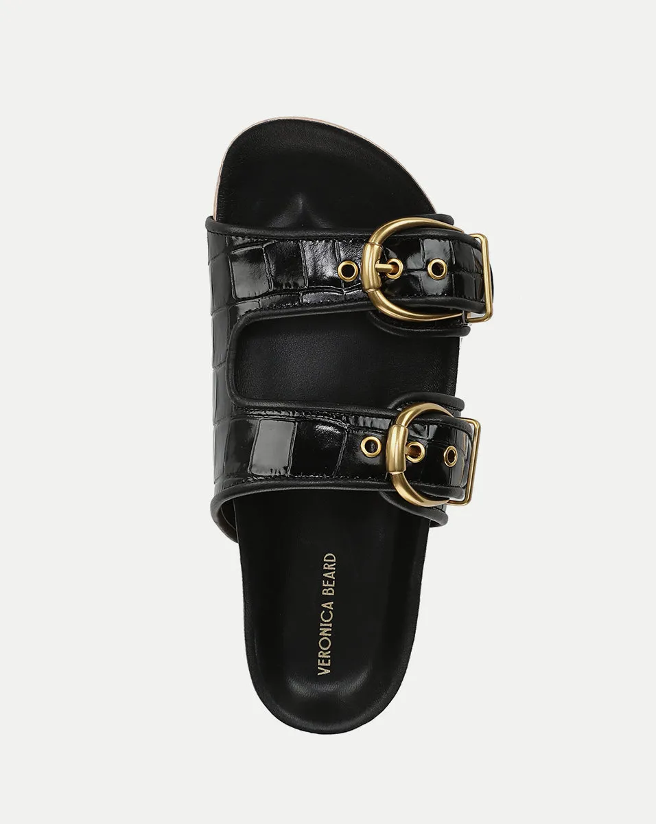 Prue Croc-Embossed Buckle Sandal