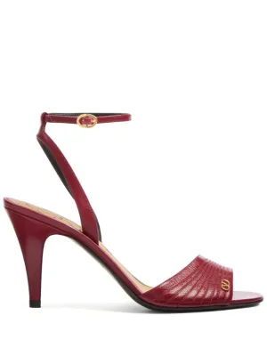 Red Leather Sandals With V Logo And Ankle Strap