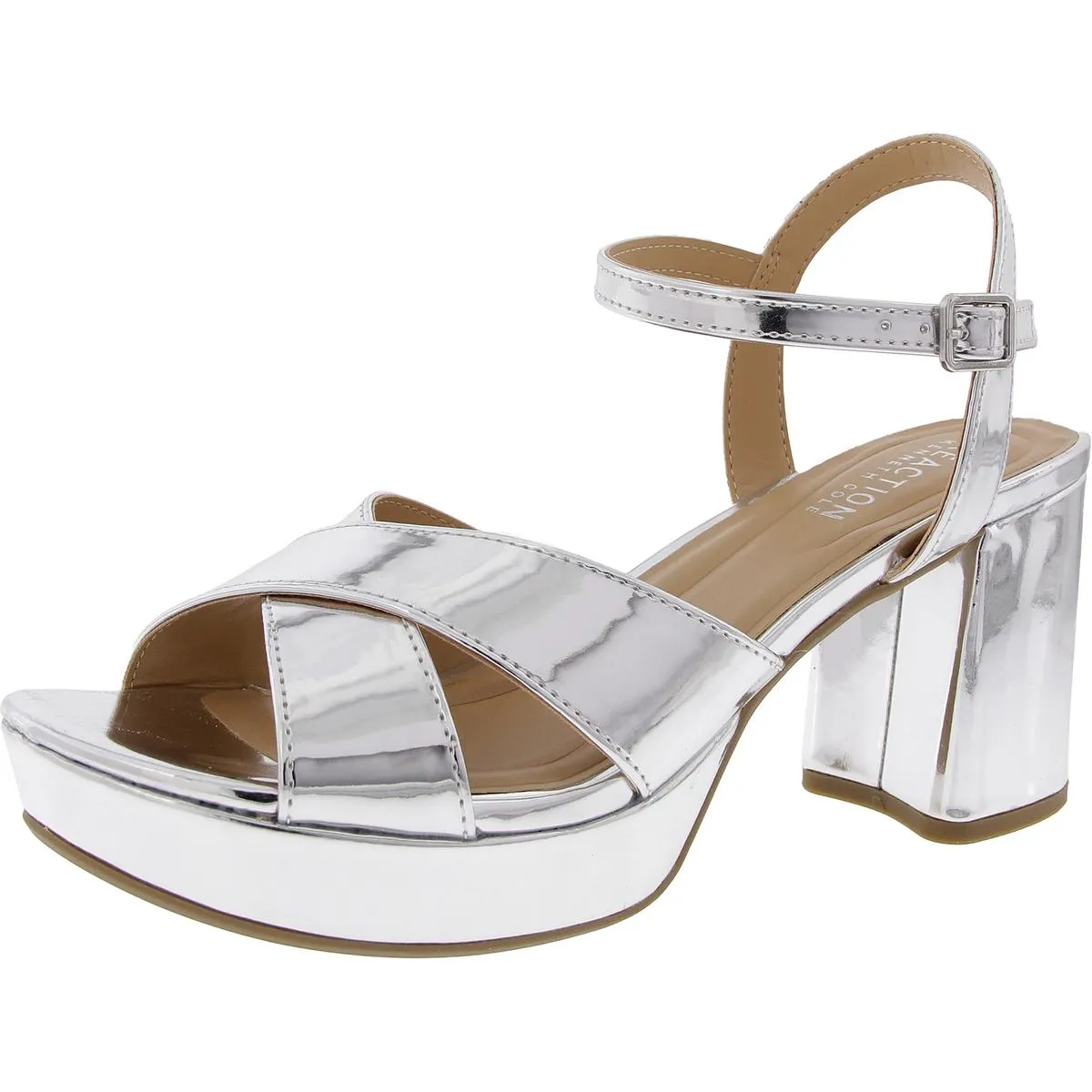 Reeva Womens Patent Ankle Strap Block Heel