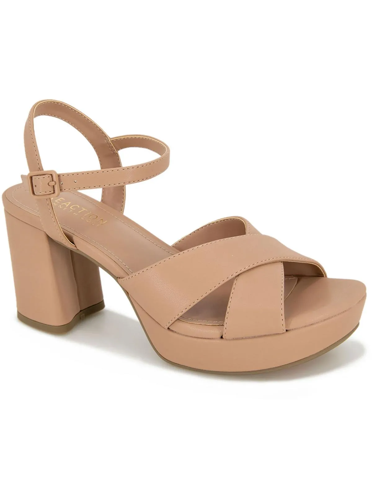 Reeva Womens Patent Ankle Strap Block Heel