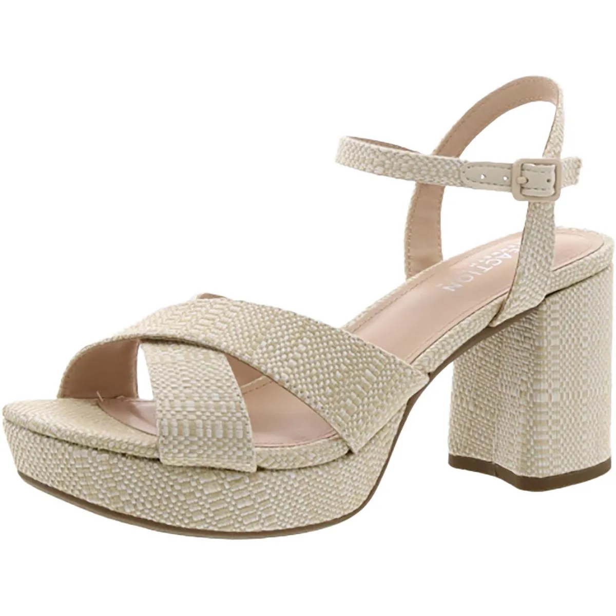 Reeva Womens Patent Ankle Strap Block Heel