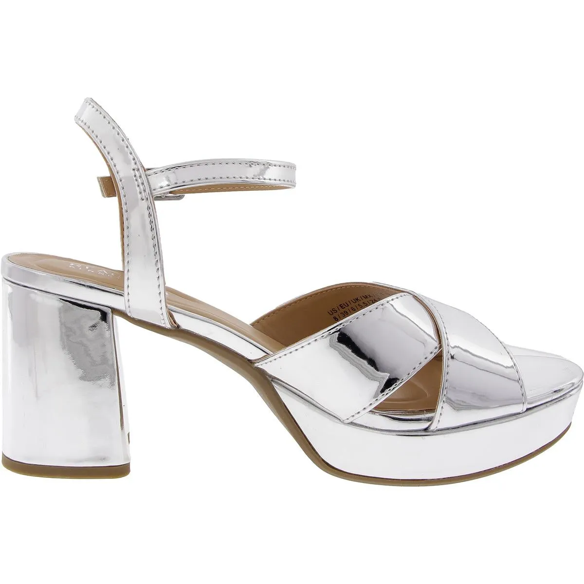 Reeva Womens Patent Ankle Strap Block Heel