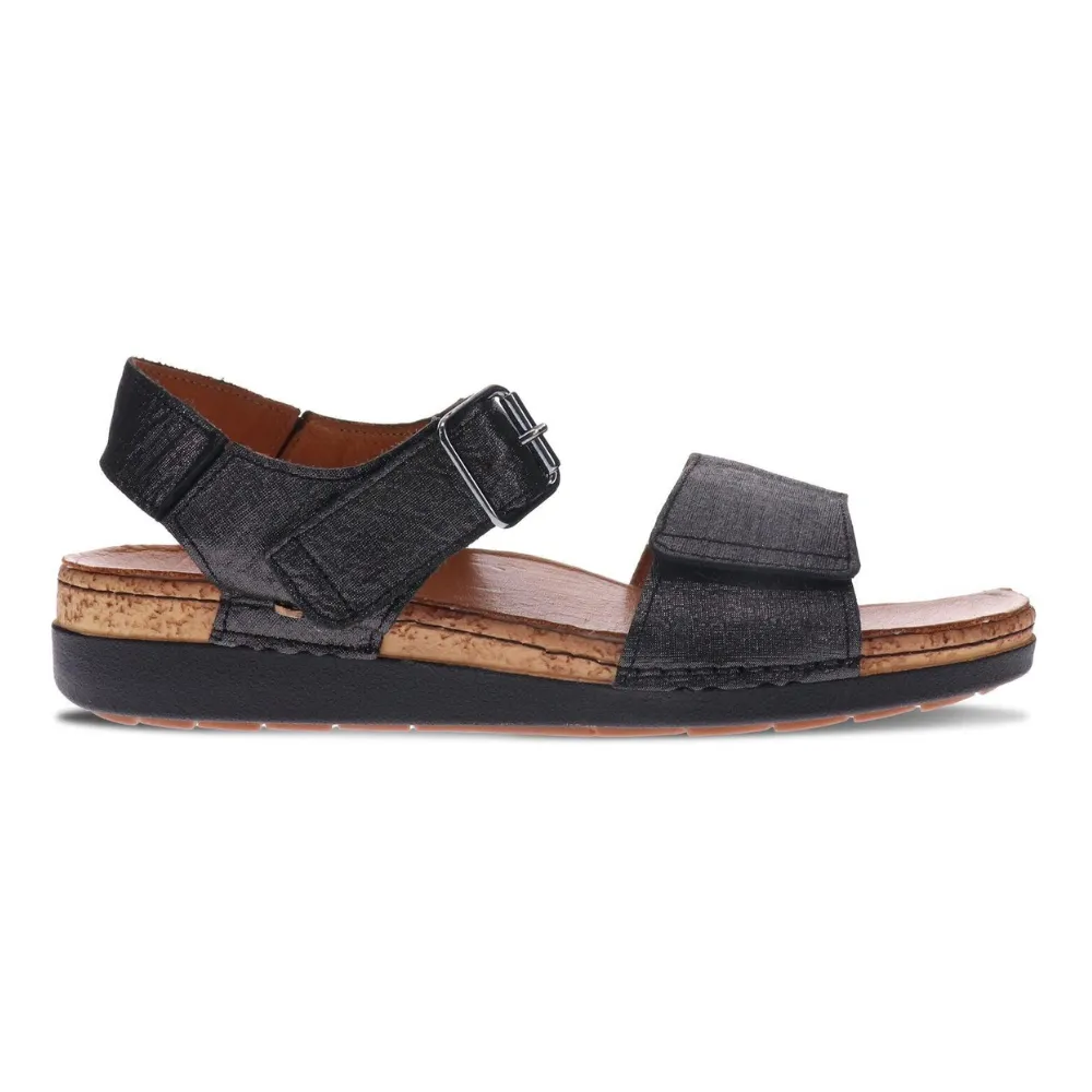 Revere Georgia 3 Strap Adjustable Black Linen Sandal (Women's)