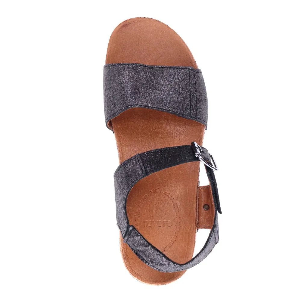 Revere Georgia 3 Strap Adjustable Black Linen Sandal (Women's)