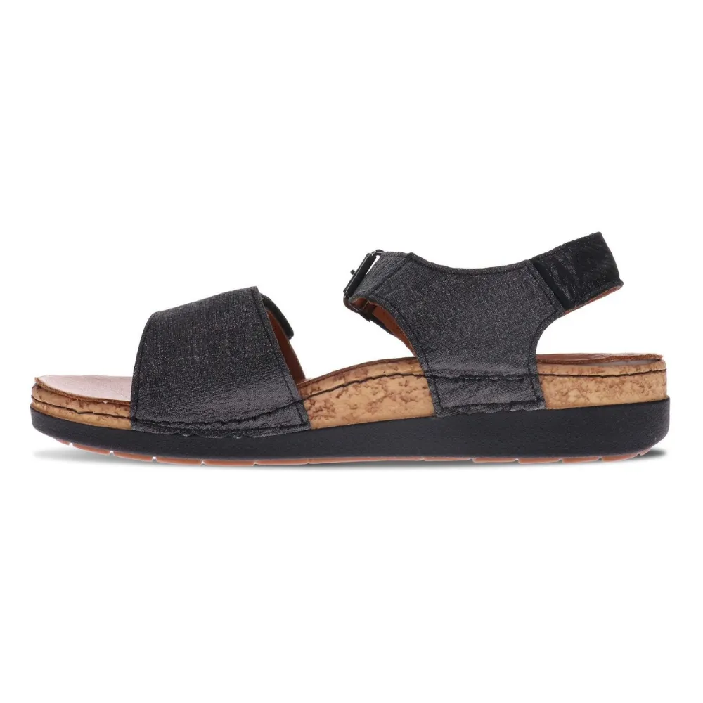 Revere Georgia 3 Strap Adjustable Black Linen Sandal (Women's)