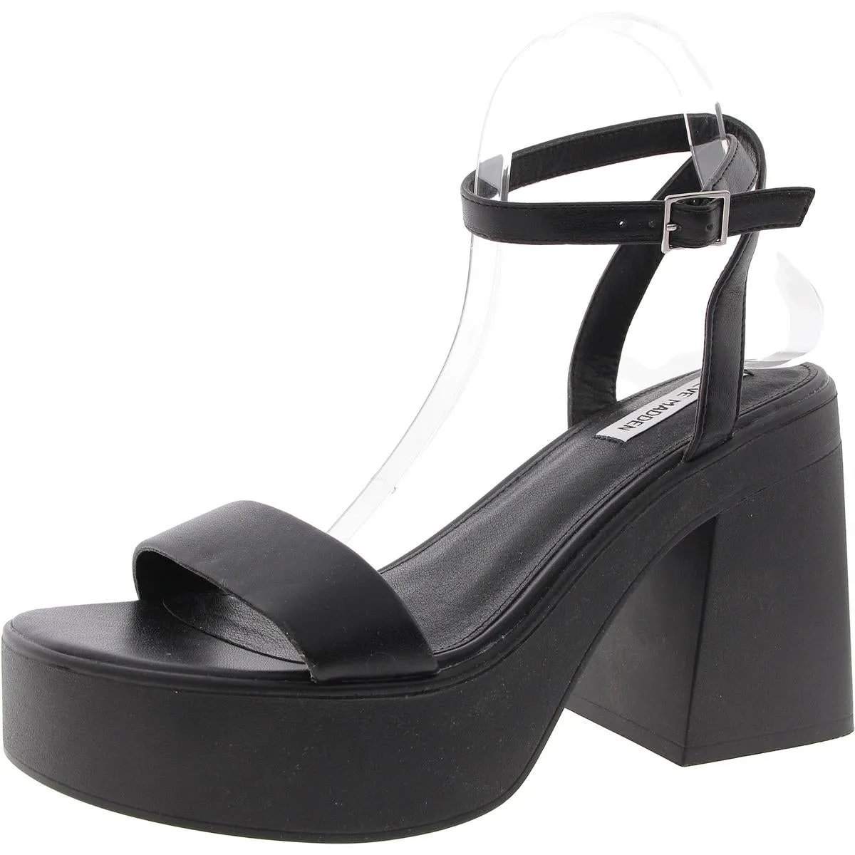 Rosetta Womens Buckle Faux Leather Platform Sandals