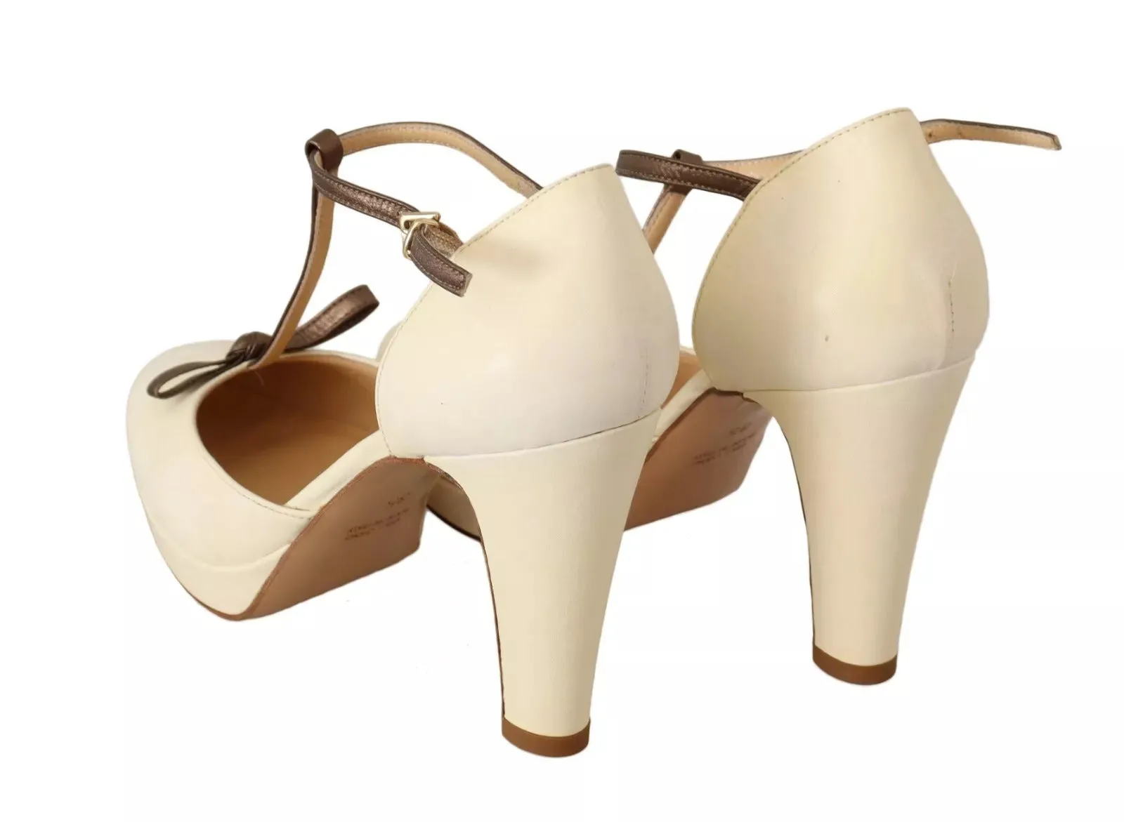 SERGIO LEVANTESI ivory Leather T-Strap Heels Sandals Women's Shoes (Pre-Owned)