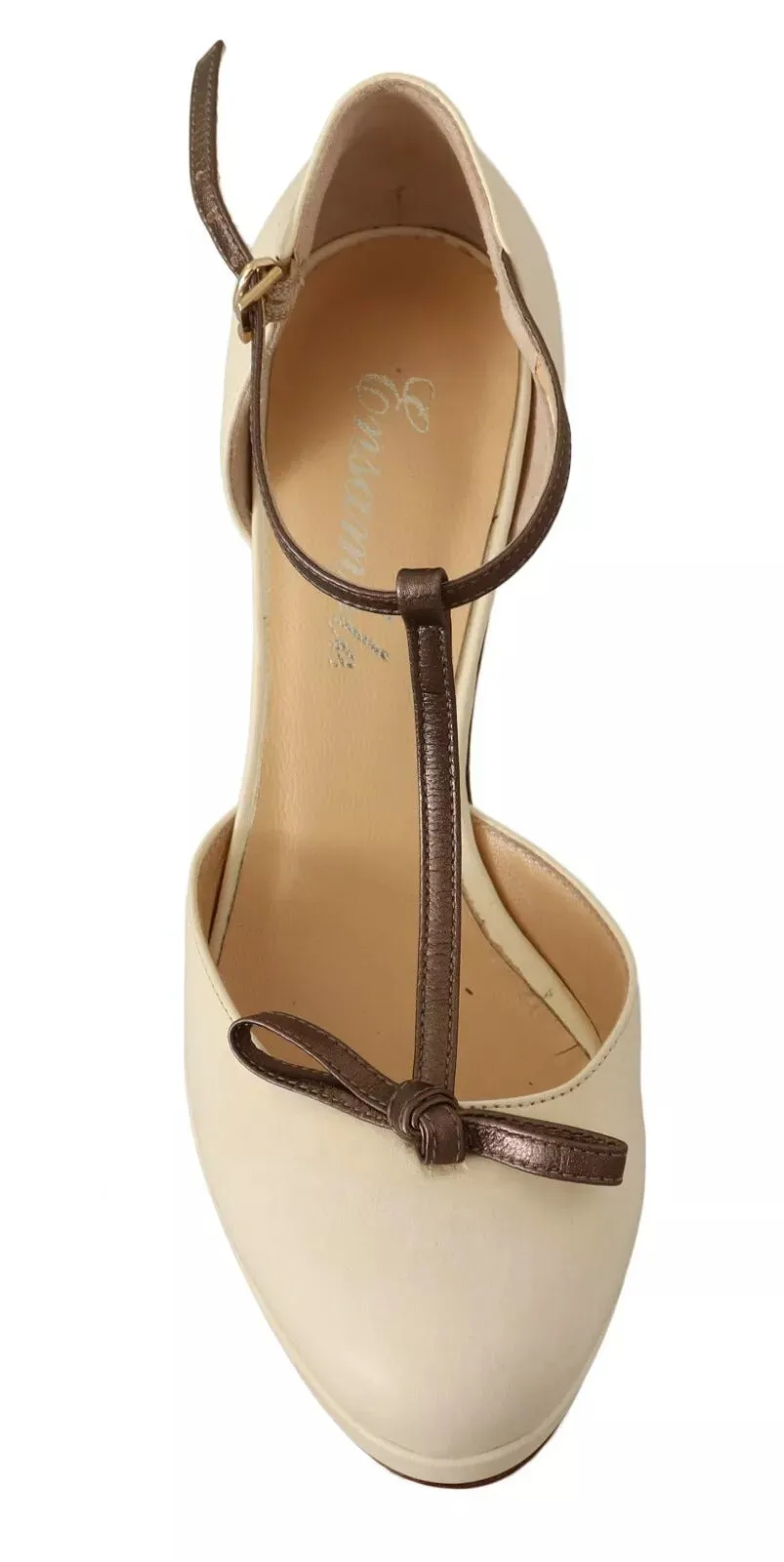 SERGIO LEVANTESI ivory Leather T-Strap Heels Sandals Women's Shoes (Pre-Owned)