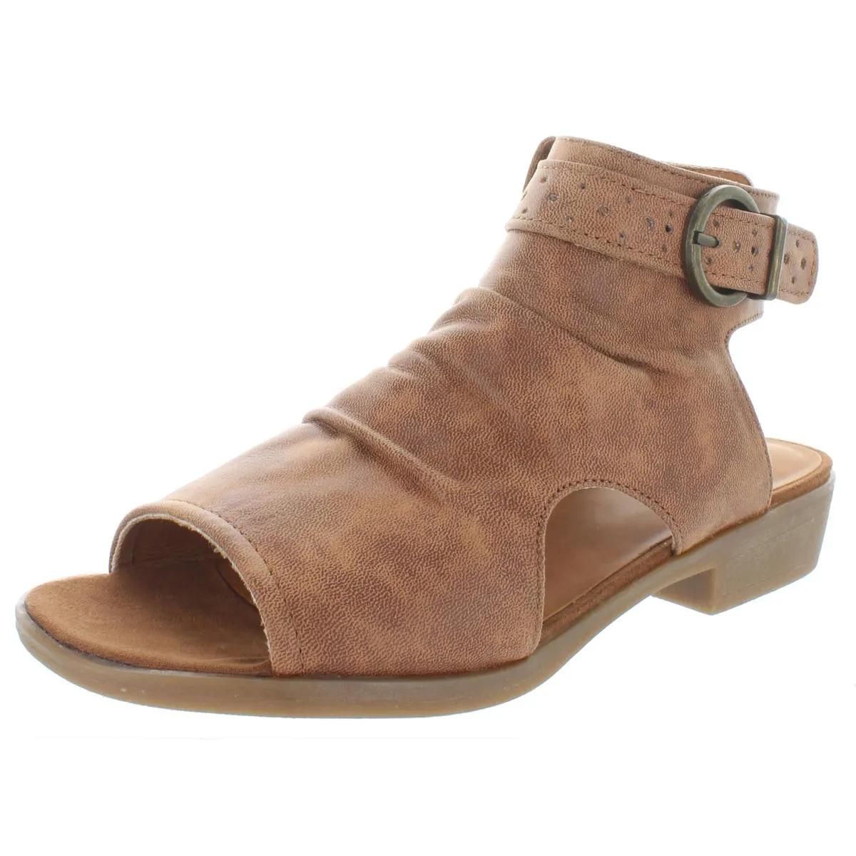Sheridyn Womens Faux Leather Open Toe Flat Sandals
